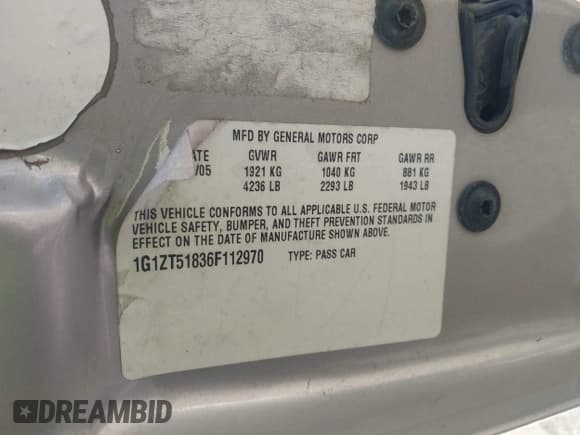 ✅ 2006 Chevrolet Malibu 2LT • VIN: 1G1ZT51836F112970 • Lot: 43373971. Listed on IAAI with 253,631 mi. Free auction sales archive from the USA and detailed vehicle history report at DreamBid. Image 9.