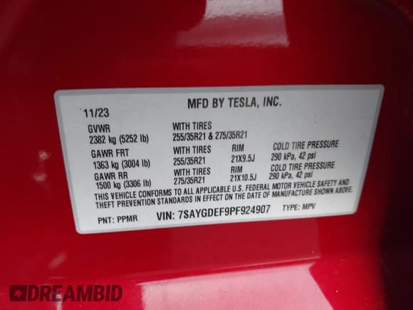 ✅ 2023 Tesla Model Y Performance • VIN: 7SAYGDEF9PF924907 • Lot: 43384203. Wystawiony na IAAI z przebiegiem 16 211 mil. Bezpłatny archiwum sprzedaży aukcyjnych z USA i szczegółowy raport historii pojazdu na DreamBid. Zdjęcie 9.