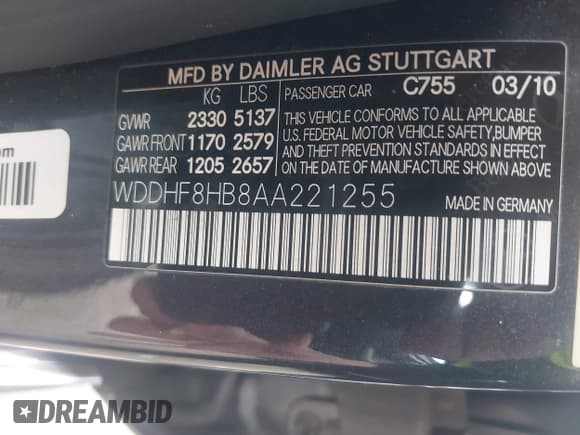 ✅ 2010 Mercedes-Benz E 350 Sport • VIN: WDDHF8HB8AA221255 • Lot: 43686457. Listed on IAAI with 192,094 mi. Free auction sales archive from the USA and detailed vehicle history report at DreamBid. Image 9.