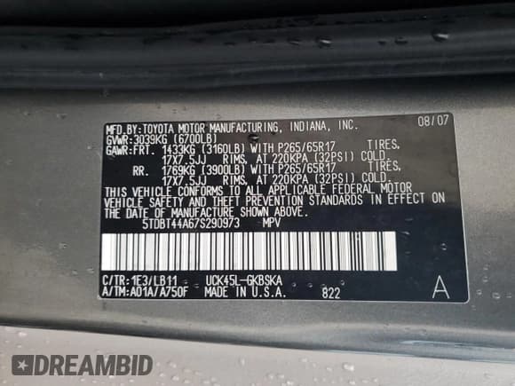 ✅ 2007 Toyota Sequoia SR5 • VIN: 5TDBT44A67S290973 • Lot: 64806945. Wystawiony na Copart z przebiegiem 131 796 mil. Bezpłatny archiwum sprzedaży aukcyjnych z USA i szczegółowy raport historii pojazdu na DreamBid. Zdjęcie 12.