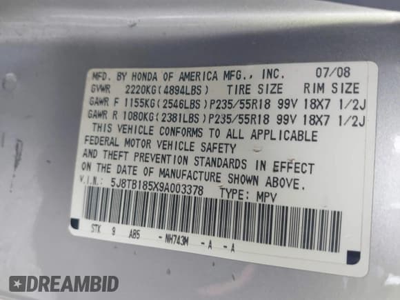 ✅ 2009 Acura RDX Technology • VIN: 5J8TB185X9A003378 • Lot: 42032846. Wystawiony na IAAI z przebiegiem 230 570 mil. Bezpłatny archiwum sprzedaży aukcyjnych z USA i szczegółowy raport historii pojazdu na DreamBid. Zdjęcie 9.