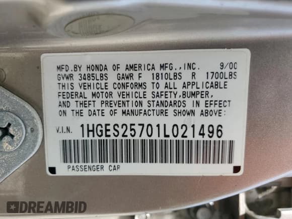 ✅ 2001 Honda Civic EX • VIN: 1HGES25701L021496 • Lot: 70203675. Wystawiony na Copart z przebiegiem 301 819 mil. Bezpłatny archiwum sprzedaży aukcyjnych z USA i szczegółowy raport historii pojazdu na DreamBid. Zdjęcie 13.