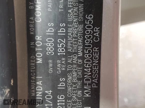 ✅ 2005 Hyundai Elantra GLS • VIN: KMHDN46D85U939056 • Lot: 41758945. Wystawiony na Copart z przebiegiem 120 252 mil. Bezpłatny archiwum sprzedaży aukcyjnych z USA i szczegółowy raport historii pojazdu na DreamBid. Zdjęcie 14.