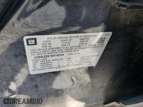 ✅ 2014 Chevrolet Equinox LT • VIN: 2GNALCEK1E6146534 • Лот: 82296435. Опубликован ранее на Copart с пробегом 142 551 миль. Бесплатный доступ к архиву аукционных продаж из США и подробный отчёт об истории автомобиля на DreamBid. Изображение 12.