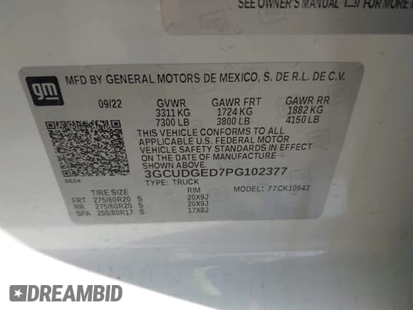 ✅ 2023 Chevrolet Silverado 1500 LTZ • VIN: 3GCUDGED7PG102377 • Lot: 43614933. Wystawiony na IAAI z przebiegiem 114 215 mil. Bezpłatny archiwum sprzedaży aukcyjnych z USA i szczegółowy raport historii pojazdu na DreamBid. Zdjęcie 9.