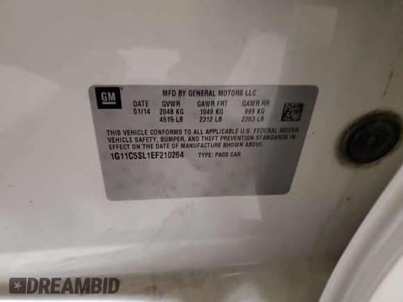 ✅ 2014 Chevrolet Malibu LT • VIN: 1G11C5SL1EF210264 • Lot: 90069965. Listed on Copart with 141,452 mi. Free auction sales archive from the USA and detailed vehicle history report at DreamBid. Image 12.