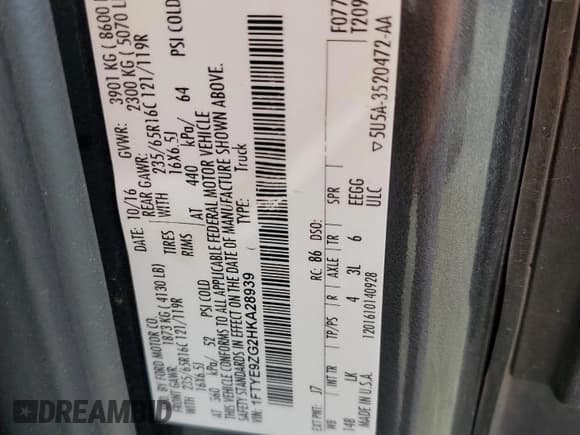 ✅ 2017 Ford Transit • VIN: 1FTYE9ZG2HKA28939 • Lot: 86341705. Listed on Copart with 100,018 mi. Free auction sales archive from the USA and detailed vehicle history report at DreamBid. Image 13.