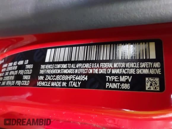 ✅ 2017 Jeep Renegade Limited • VIN: ZACCJBDB9HPE44954 • Lot: 41793456. Listed on IAAI with 44,424 mi. Free auction sales archive from the USA and detailed vehicle history report at DreamBid. Image 9.