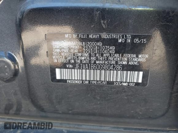 ✅ 2016 Subaru WRX • VIN: JF1VA1B60G9804286 • Lot: 42380191. Listed on IAAI with 152,392 mi. Free auction sales archive from the USA and detailed vehicle history report at DreamBid. Image 9.