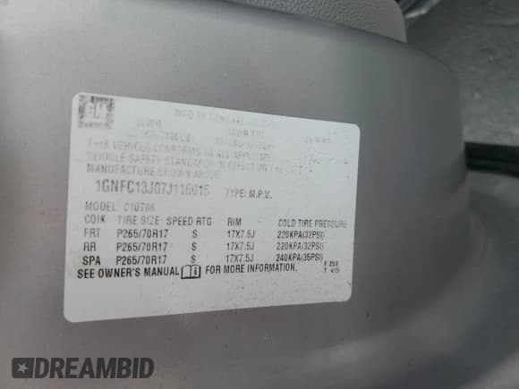 ✅ 2007 Chevrolet Tahoe LT • VIN: 1GNFC13J07J116015 • Lot: 92936815. Listed on Copart with 257,590 mi. Free auction sales archive from the USA and detailed vehicle history report at DreamBid. Image 13.