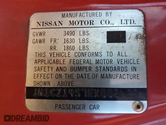 ✅ 1984 Nissan 300ZX • VIN: JN1CZ14S7EX002625 • Lot: 91358095. Wystawiony na Copart z przebiegiem 75 847 mil. Bezpłatny archiwum sprzedaży aukcyjnych z USA i szczegółowy raport historii pojazdu na DreamBid. Zdjęcie 12.