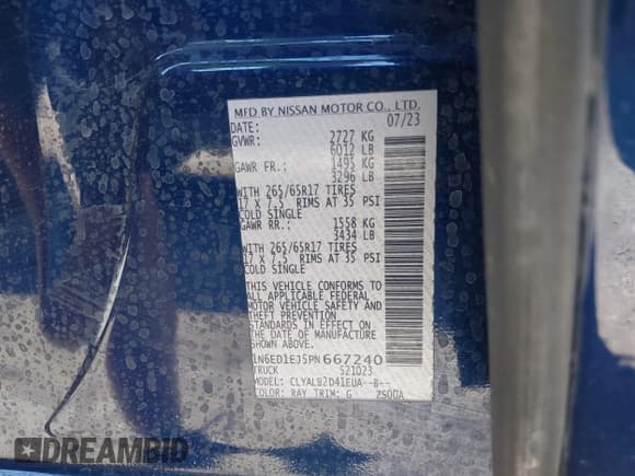 ✅ 2023 Nissan Frontier Pro-X • VIN: 1N6ED1EJ5PN667240 • Lot: 43472717. Listed on IAAI with 24,186 mi. Free auction sales archive from the USA and detailed vehicle history report at DreamBid. Image 9.