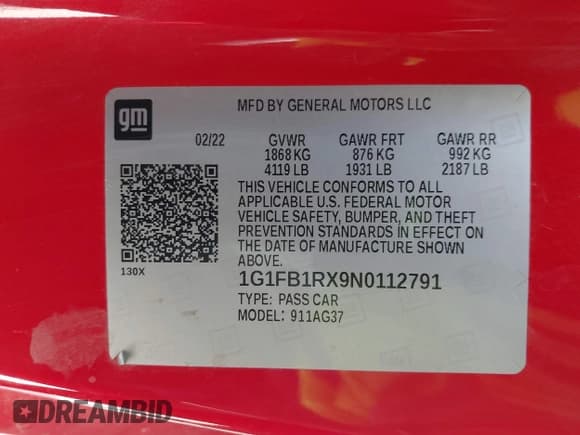 ✅ 2022 Chevrolet Camaro 1LT • VIN: 1G1FB1RX9N0112791 • Lot: 42204932. Listed on IAAI with 69,679 mi. Free auction sales archive from the USA and detailed vehicle history report at DreamBid. Image 9.