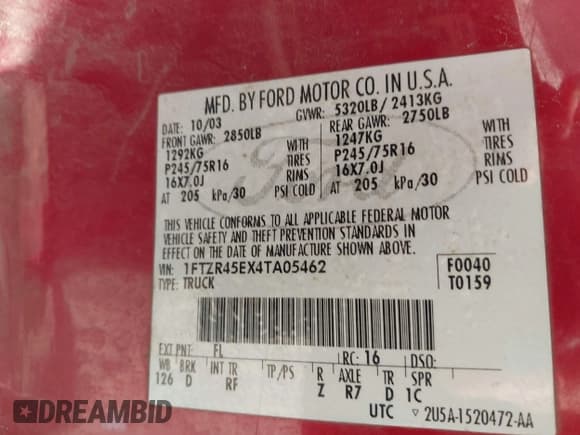 ✅ 2004 Ford Ranger XL Fleet • VIN: 1FTZR45EX4TA05462 • Lot: 42276688. Wystawiony na IAAI z przebiegiem 216 119 mil. Bezpłatny archiwum sprzedaży aukcyjnych z USA i szczegółowy raport historii pojazdu na DreamBid. Zdjęcie 9.
