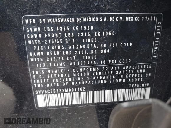✅ 2025 Volkswagen Taos S • VIN: 3VV5C7B28SM007462 • Lot: 42532352. Wystawiony na IAAI z przebiegiem 6 354 mil. Bezpłatny archiwum sprzedaży aukcyjnych z USA i szczegółowy raport historii pojazdu na DreamBid. Zdjęcie 9.