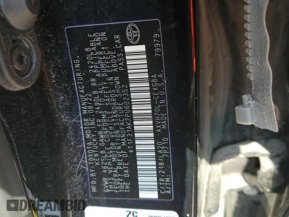 2023 Toyota Camry Hybrid XLE with VIN 4T1F31AK7PU602352, listed as a Copart auction lot 68065355 with 50,155 mi miles and Salvage title. Bid and sale history available at DreamBid. Image 12.