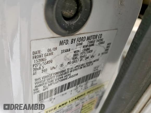 ✅ 2009 Lincoln Navigator • VIN: 5LMFU27599EJ02238 • Lot: 63526855. Listed on Copart with 224,776 mi. Free auction sales archive from the USA and detailed vehicle history report at DreamBid. Image 12.