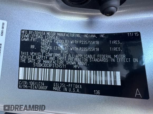 ✅ 2015 Toyota Sienna Limited • VIN: 5TDDK3DC8FS124511 • Lot: 62570905. Listed on Copart with 188,920 mi. Free auction sales archive from the USA and detailed vehicle history report at DreamBid. Image 10.