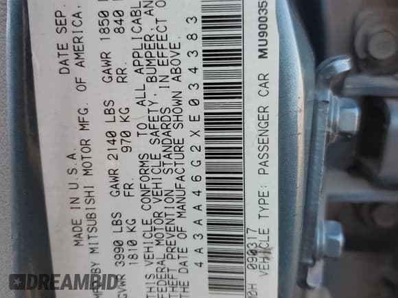 ✅ 1999 Mitsubishi Galant ES • VIN: 4A3AA46G2XE034383 • Лот: 74634294. Опубликован ранее на Copart с пробегом Не указан. Бесплатный доступ к архиву аукционных продаж из США и подробный отчёт об истории автомобиля на DreamBid. Изображение 12.
