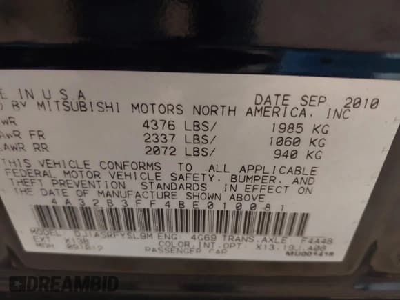 ✅ 2011 Mitsubishi Galant ES • VIN: 4A32B3FF4BE010081 • Lot: 42547833. Wystawiony na IAAI z przebiegiem 62 876 mil. Bezpłatny archiwum sprzedaży aukcyjnych z USA i szczegółowy raport historii pojazdu na DreamBid. Zdjęcie 9.