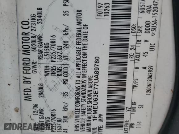 ✅ 2007 Ford Explorer XLT • VIN: 1FMEU63E77UA89780 • Лот: 58213725. Опубликован ранее на Copart с пробегом 306 474 миль. Бесплатный доступ к архиву аукционных продаж из США и подробный отчёт об истории автомобиля на DreamBid. Изображение 13.