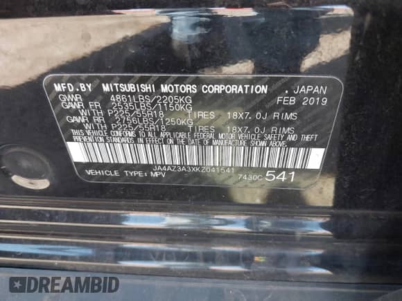 2019 Mitsubishi Outlander ES с VIN JA4AZ3A3XKZ041541, выставлен на аукционе IAAI как лот 41826586 с пробегом 104 484 миль миль и . История ставок и продаж доступна на DreamBid. Изображение 9.