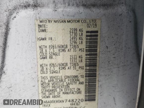 ✅ 2019 Nissan Frontier SV • VIN: 1N6AD0ER0KN748220 • Лот: 86655995. Опубликован ранее на Copart с пробегом 197 560 миль. Бесплатный доступ к архиву аукционных продаж из США и подробный отчёт об истории автомобиля на DreamBid. Изображение 12.