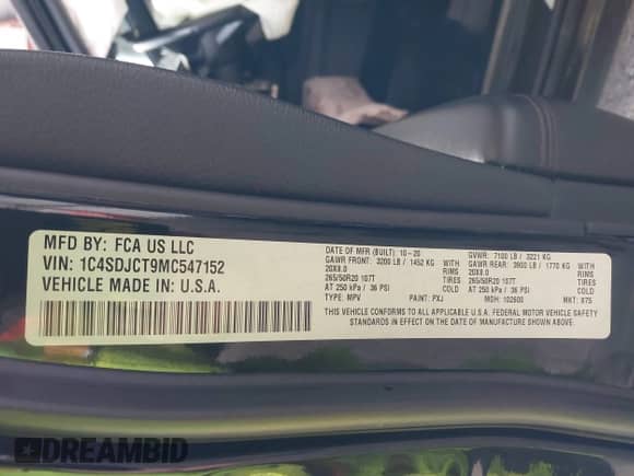 2021 Dodge Durango R/T with VIN 1C4SDJCT9MC547152, listed as a IAAI auction lot 42919209 with 82,920 mi miles and . Bid and sale history available at DreamBid. Image 9.