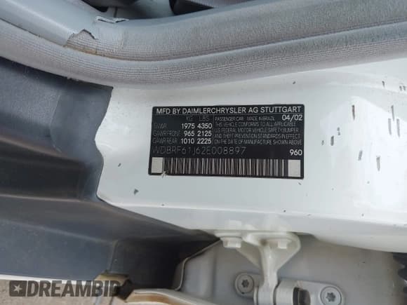 ✅ 2002 Mercedes-Benz C 230/260/280/320 • VIN: WDBRF61J62E008897 • Лот: 42598695. Опубликован ранее на IAAI с пробегом Не указан. Бесплатный доступ к архиву аукционных продаж из США и подробный отчёт об истории автомобиля на DreamBid. Изображение 9.