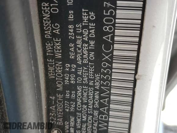 1999 BMW 3 Series 323i с VIN WBAAM3339XCA80570, выставлен на аукционе Copart как лот 66003835 с пробегом Не указан миль и Списание • Salvage title. История ставок и продаж доступна на DreamBid. Изображение 12.