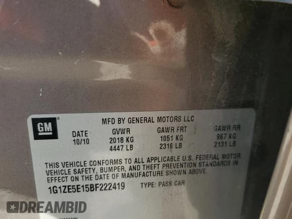 ✅ 2011 Chevrolet Malibu LTZ • VIN: 1G1ZE5E15BF222419 • Lot: 77338074. Listed on Copart with 183,489 mi. Free auction sales archive from the USA and detailed vehicle history report at DreamBid. Image 13.