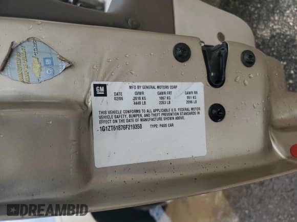 2006 Chevrolet Malibu Maxx LT с VIN 1G1ZT61876F219350, выставлен на аукционе Copart как лот 88925675 с пробегом 146 118 миль миль и Списание • Salvage title. История ставок и продаж доступна на DreamBid. Изображение 12.