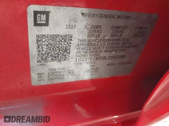 2020 Chevrolet Silverado 1500 Custom Trail Boss z VIN 1GCPYCEF0LZ153399, wystawiony jako IAAI lot #43232591 z przebiegiem 53 389 mil mil oraz . Historia ofert i sprzedaży dostępna na DreamBid. Obrazek 9.