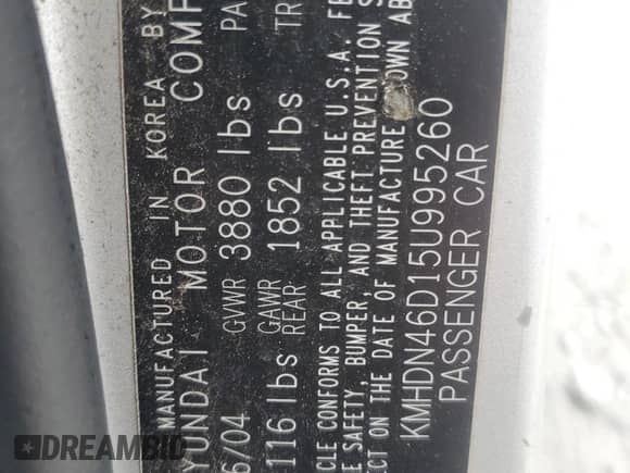 2005 Hyundai Elantra GLS с VIN KMHDN46D15U995260, выставлен на аукционе Copart как лот 74399614 с пробегом 199 989 миль миль и Чистый • Clean title. История ставок и продаж доступна на DreamBid. Изображение 12.