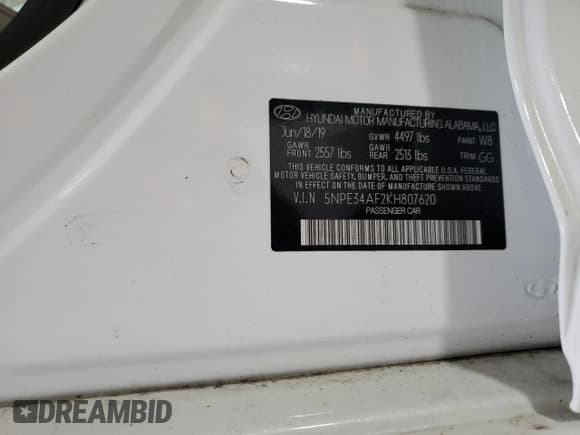 ✅ 2019 Hyundai Sonata SEL • VIN: 5NPE34AF2KH807620 • Lot: 47046763. Listed on Copart with Not provided. Free auction sales archive from the USA and detailed vehicle history report at DreamBid. Image 13.