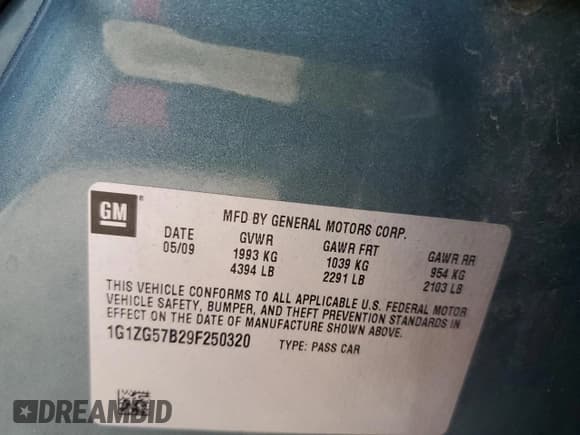 ✅ 2009 Chevrolet Malibu 1LS • VIN: 1G1ZG57B29F250320 • Лот: 79869364. Опубликован ранее на Copart с пробегом 91 861 миль. Бесплатный доступ к архиву аукционных продаж из США и подробный отчёт об истории автомобиля на DreamBid. Изображение 13.