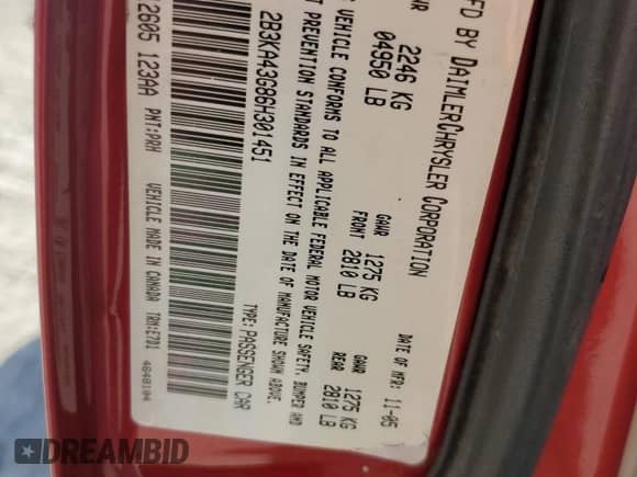 2006 Dodge Charger with VIN 2B3KA43G86H301451, listed as a Copart auction lot 75661094 with 260,101 mi miles and Salvage title. Bid and sale history available at DreamBid. Image 13.