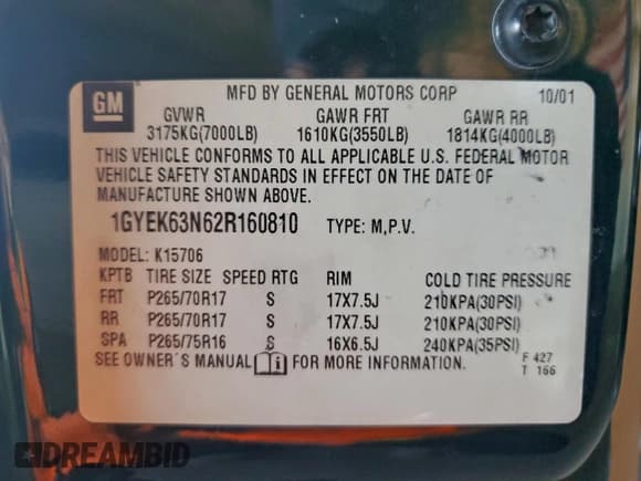 ✅ 2002 Cadillac Escalade • VIN: 1GYEK63N62R160810 • Lot: 96338695. Listed on Copart with 169,637 mi. Free auction sales archive from the USA and detailed vehicle history report at DreamBid. Image 13.