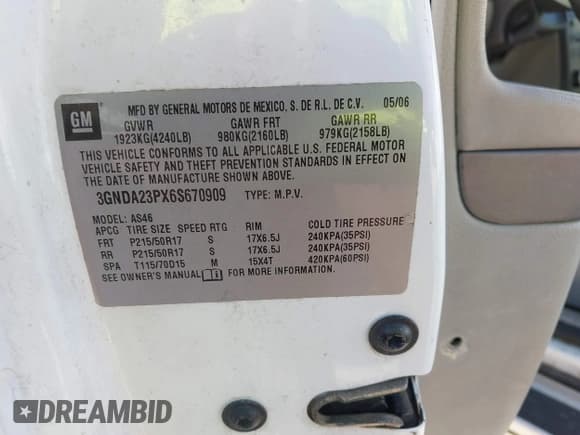 ✅ 2006 Chevrolet HHR LT • VIN: 3GNDA23PX6S670909 • Lot: 41662082. Listed on IAAI with Not provided. Free auction sales archive from the USA and detailed vehicle history report at DreamBid. Image 9.