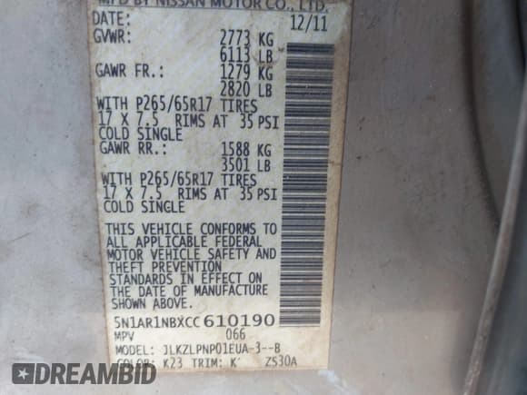 ✅ 2012 Nissan Pathfinder SV • VIN: 5N1AR1NBXCC610190 • Лот: 43610285. Опубликован ранее на IAAI с пробегом 210 706 миль. Бесплатный доступ к архиву аукционных продаж из США и подробный отчёт об истории автомобиля на DreamBid. Изображение 9.