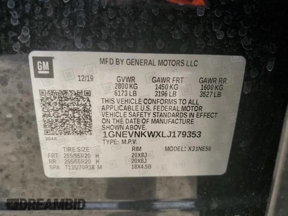 ✅ 2020 Chevrolet Traverse High Country • VIN: 1GNEVNKWXLJ179353 • Lot: 58817115. Listed on Copart with 56,610 mi. Free auction sales archive from the USA and detailed vehicle history report at DreamBid. Image 13.