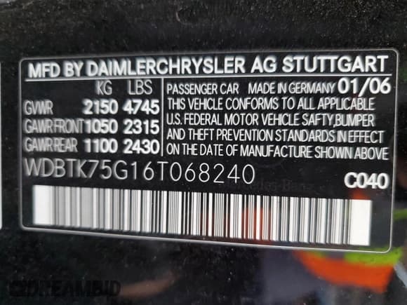 ✅ 2006 Mercedes-Benz CLK 500 • VIN: WDBTK75G16T068240 • Лот: 91685845. Опубликован ранее на Copart с пробегом 173 399 миль. Бесплатный доступ к архиву аукционных продаж из США и подробный отчёт об истории автомобиля на DreamBid. Изображение 12.