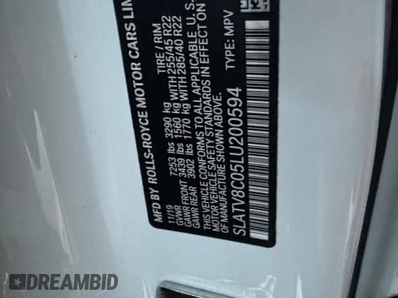 ✅ 2020 Rolls-Royce Cullinan Black Badge • VIN: SLATV8C05LU200594 • Лот: 85188995. Опубликован ранее на Copart с пробегом 115 739 миль. Бесплатный доступ к архиву аукционных продаж из США и подробный отчёт об истории автомобиля на DreamBid. Изображение 10.