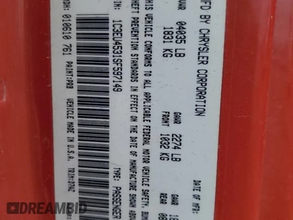 ✅ 1995 Chrysler LeBaron GTC • VIN: 1C3EU4531SF597149 • Lot: 59540185. Wystawiony na Copart z przebiegiem 79 932 mil. Bezpłatny archiwum sprzedaży aukcyjnych z USA i szczegółowy raport historii pojazdu na DreamBid. Zdjęcie 12.