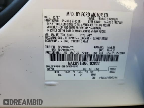 ✅ 2018 Ford EcoSport SE • VIN: MAJ3P1TE0JC183833 • Лот: 89692225. Опубликован ранее на Copart с пробегом 60 731 миль. Бесплатный доступ к архиву аукционных продаж из США и подробный отчёт об истории автомобиля на DreamBid. Изображение 13.