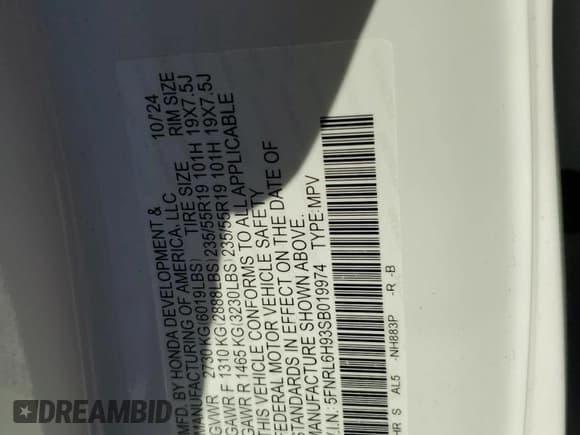 ✅ 2025 Honda Odyssey Elite • VIN: 5FNRL6H93SB019974 • Лот: 86479515. Опубликован ранее на Copart с пробегом 8 069 миль. Бесплатный доступ к архиву аукционных продаж из США и подробный отчёт об истории автомобиля на DreamBid. Изображение 13.