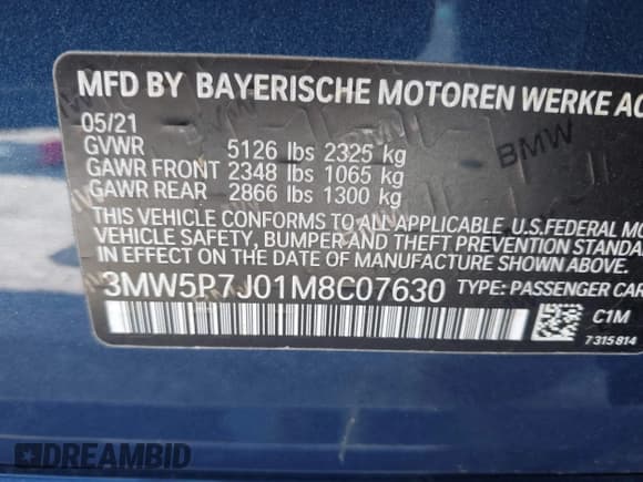 ✅ 2021 BMW 3 Series 330e • VIN: 3MW5P7J01M8C07630 • Lot: 43378664. Listed on IAAI with 77,891 mi. Free auction sales archive from the USA and detailed vehicle history report at DreamBid. Image 9.