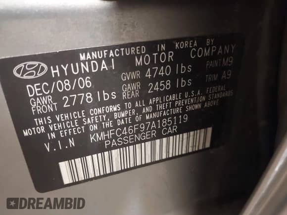 2007 Hyundai Azera SE с VIN KMHFC46F97A185119, выставлен на аукционе IAAI как лот 41286463 с пробегом 240 598 миль миль и . История ставок и продаж доступна на DreamBid. Изображение 9.