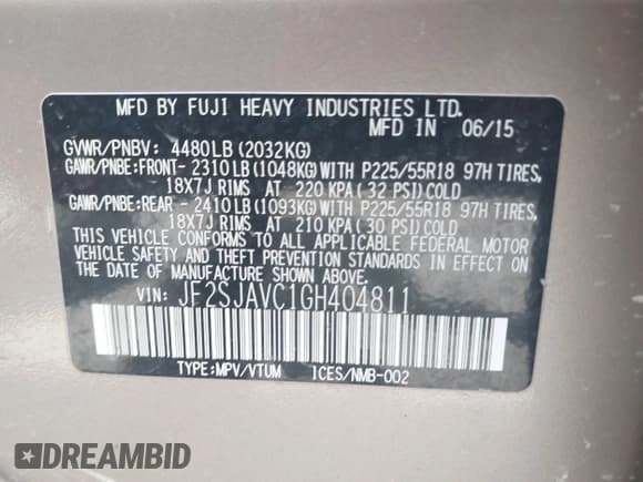 ✅ 2016 Subaru Forester Touring • VIN: JF2SJAVC1GH404811 • Lot: 42093338. Listed on IAAI with 44,635 mi. Free auction sales archive from the USA and detailed vehicle history report at DreamBid. Image 9.