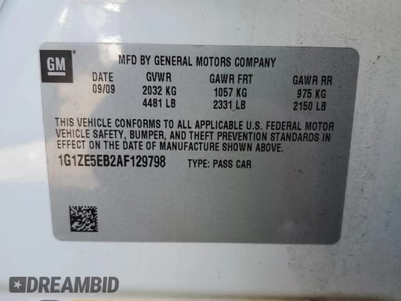 ✅ 2010 Chevrolet Malibu LTZ • VIN: 1G1ZE5EB2AF129798 • Lot: 72550834. Listed on Copart with 166,579 mi. Free auction sales archive from the USA and detailed vehicle history report at DreamBid. Image 12.